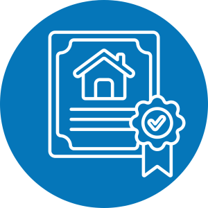 Certified deed to a house icon.
